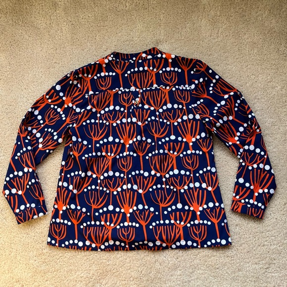 Buckhead Betties Women's Blue and Orange Print Blouse - Size M - EUC - Picture 2 of 6